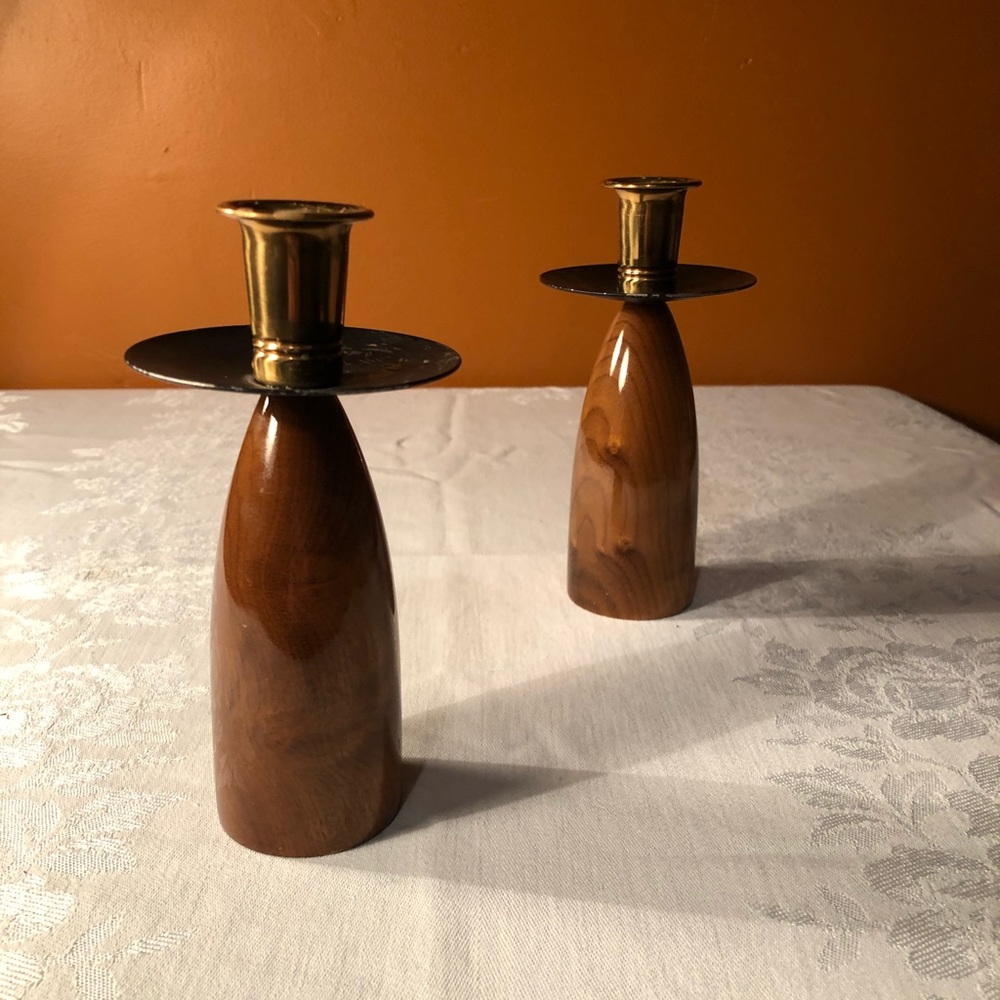 Super cool set of two wood candle holders